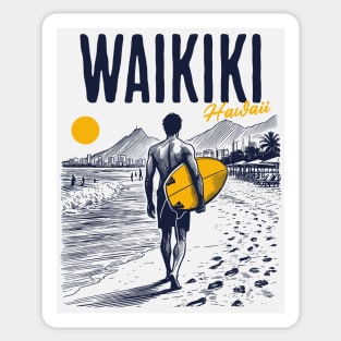 Vintage Surfing Sketch // Waikiki Beach Hawaii // Retro Surfer Drawing Sticker